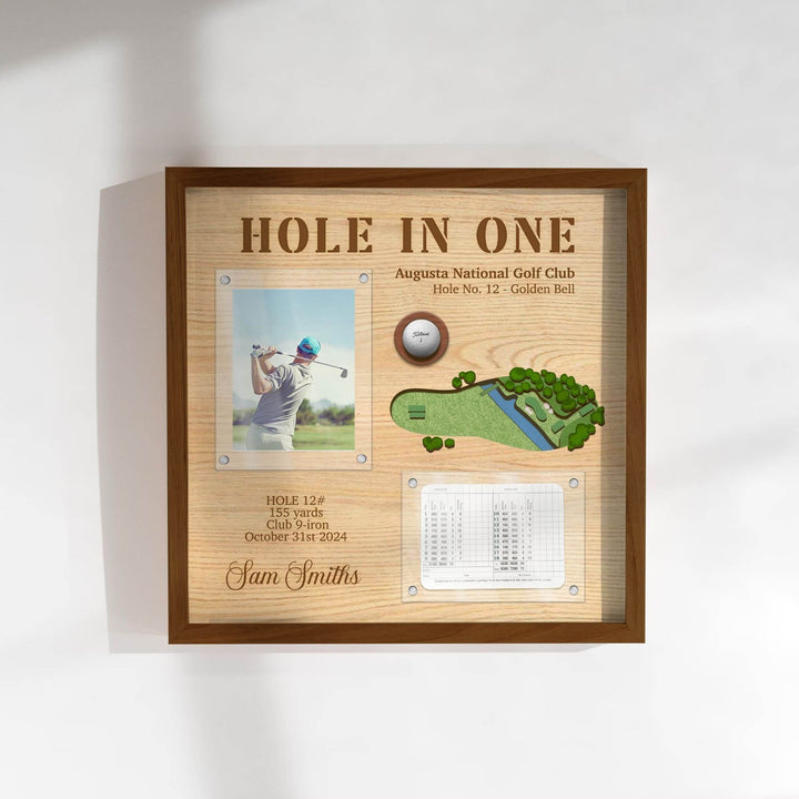 personalized hole in one display with scorecard and picture