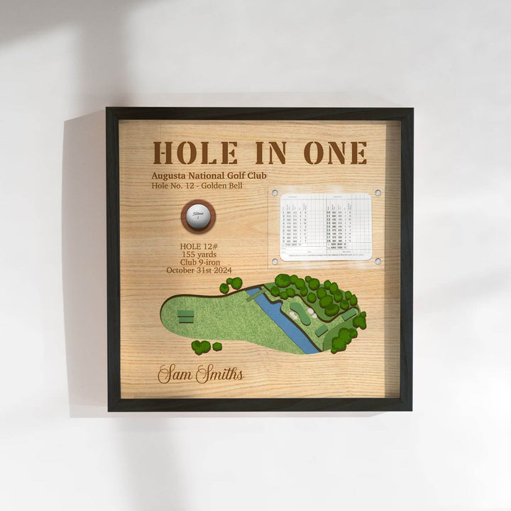 personalized hole in one display with scorecard