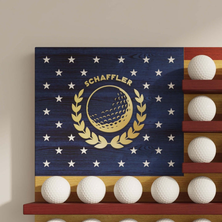 personalized golf ball display, golf ball display rack, golf ball shelf, golf ball shadow box