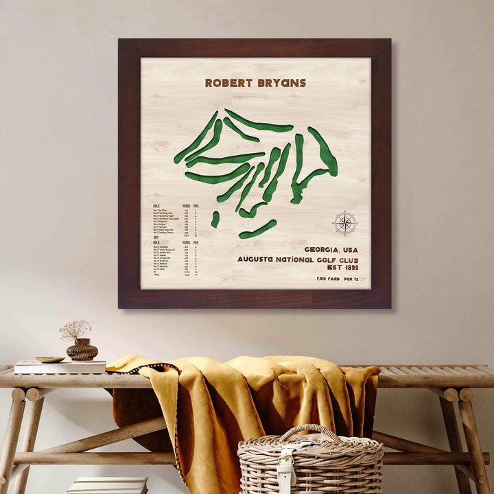 wooden golf course map, custom golf course map, golf course art