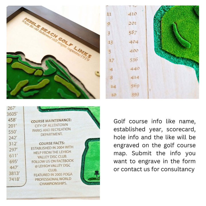 custom golf course map, custom golf maps, wooden golf course map