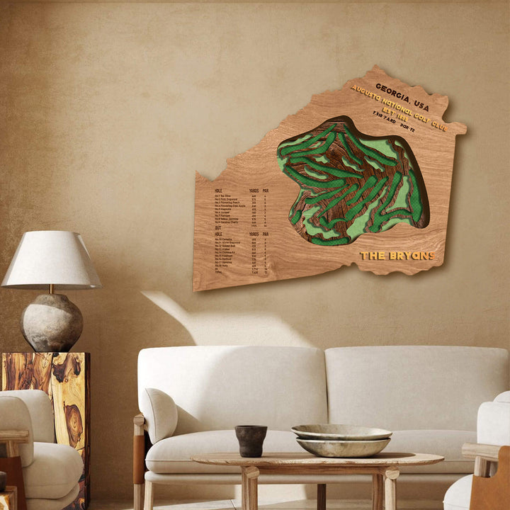 state shaped golf course map, custom golf course art, golf art