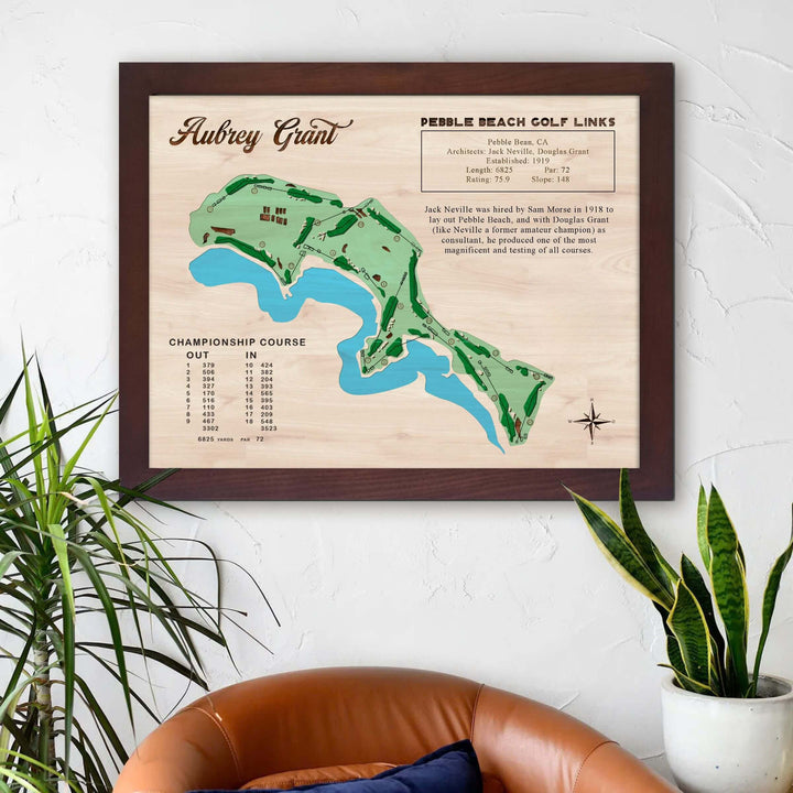 custom golf course map, golf print, golf art print, framed golf art