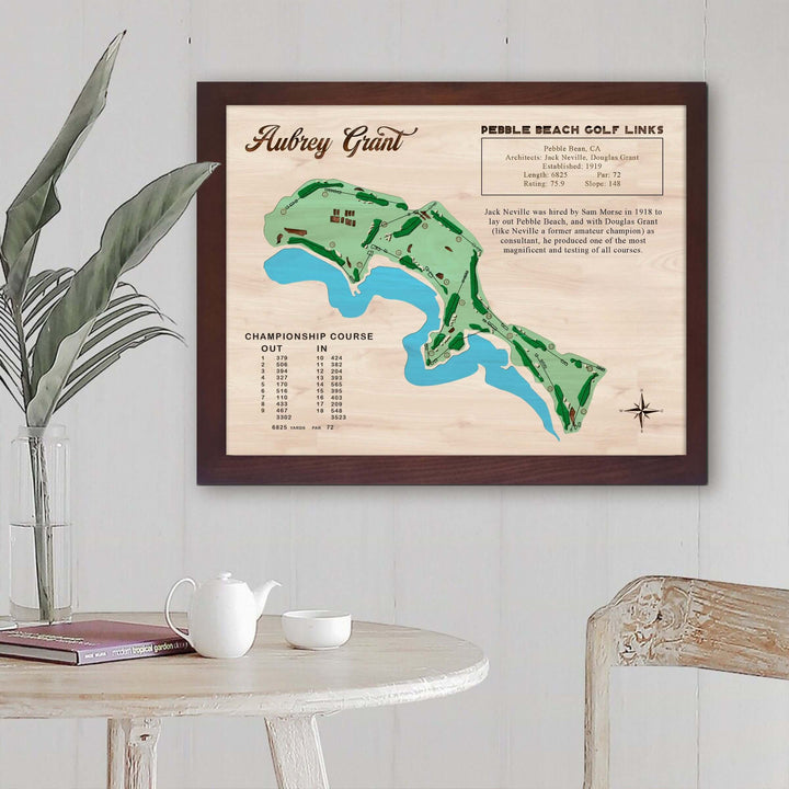 custom golf course map, golf print, golf art print, framed golf art