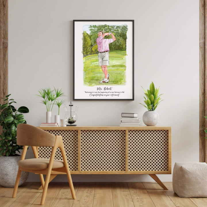 golf portrait painting, golf wall art, golf painting, golf art, golf artwork