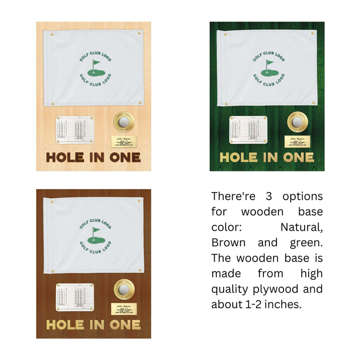 hole in one display with flag, hole in one discplay with scorecard, hole in one display, hole in one plaque