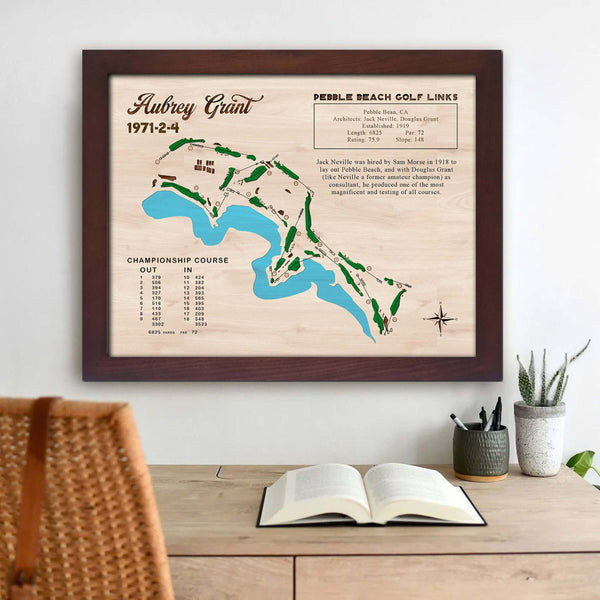 engraved golf course map, custom golf course map, golf art, golf decor, golf gift